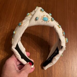 Brianna Cannon Embellished Beige Headband with Gold and Turquoise Accents